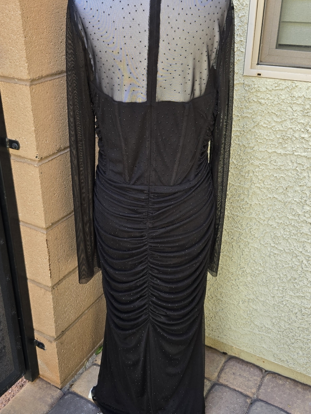 Black Halo Lexington Long Sleeve Mesh Evening Gown - Picture 10 of 16
